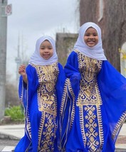 Blue Georgette Wedding Stylish Long Party Moroccan Gown Dress Maxi Kaftan Kids - £48.95 GBP