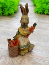 Vintage Spring Easter Resin Girl Rabbit Bunny with Basket 6.5&quot;  Enesco (?) - $14.83