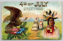 July 4th Greetings Native Indian Teepee And Eagle 1908 Postcard N26 - £15.63 GBP