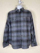 George Men Size L Gray Plaid Woven Button Up Shirt Long Sleeve Pockets - £5.27 GBP