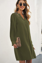 Green Split V Neck Ruffled Sleeves Shirt Dress - $14.40