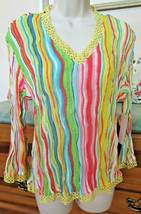 Vintage Milano Tunic Top Blouse Multicolor crinkle stripe Size Large NWT - £7.85 GBP