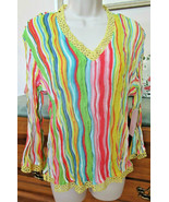 Vintage Milano Tunic Top Blouse Multicolor crinkle stripe Size Large NWT - £7.75 GBP