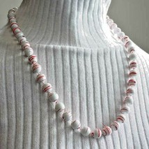 Fabulous Mod White &amp; Red Stripe Plastic Necklace 1960s vintage 24&quot; - £10.41 GBP