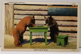 Comic BEARS Learning Table Manners Lunch Time In Maine 1941 Linen Postcard C12 - £5.86 GBP