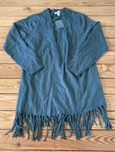 D&amp;Co NWOT Women’s fringe Long sleeve cardigan sweater size L green sf2x1 - £13.65 GBP