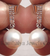 0.26ct Diamond Pearl 14k White Gold Impressive Wedding Drop Earrings - £512.44 GBP