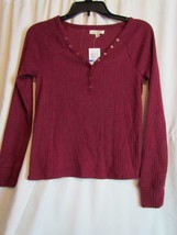 NWT Ultra Flirt Burgundy Red Long Sleeve 3/4 Snap Front Top Sz X-Small O... - $7.59