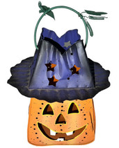 VTG 1999 Spooky Hollow Metal Pumpkin W/Witch Hat Luminary Votive Holder-7.5”T - $15.83