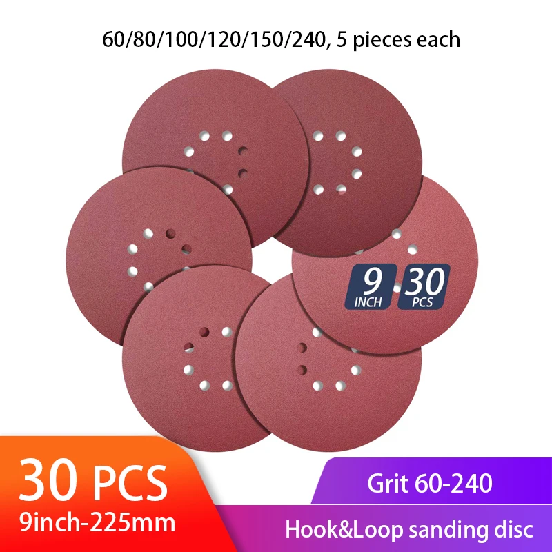 9 Inch 8 Hole Sanding Discs 30 PCS orted Hook and Loop Sandpaper Orbital Sander  - £214.13 GBP