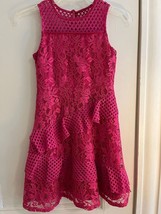 Blush By Us Angels Girls Lace Dress Size 8 Magenta Color Flare Tiered Trim Front - £6.43 GBP