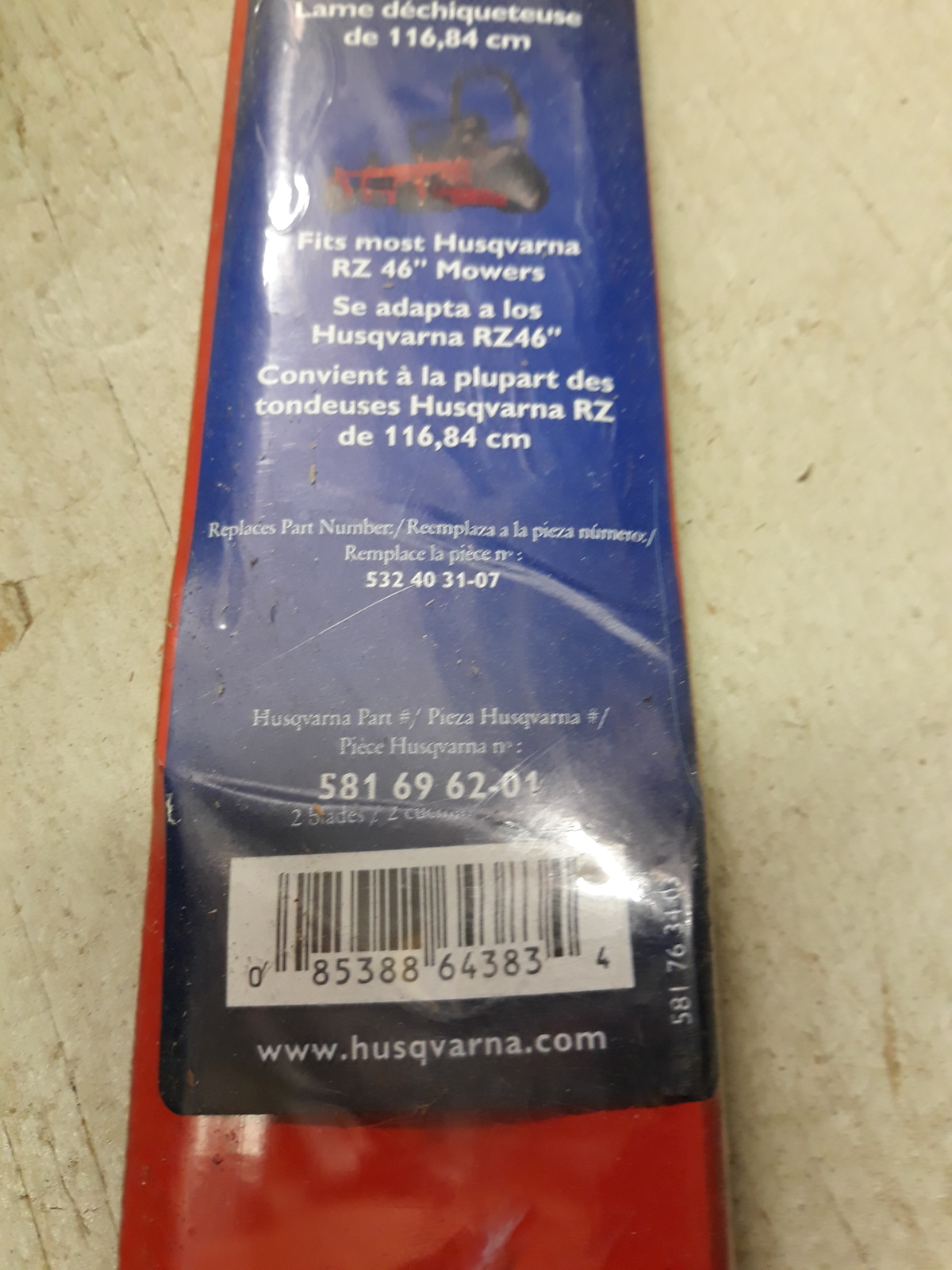 Husqvarna 46" Deck Mulching Mower Blades Fit Most Husqvarna RZ 46'' Mowers - $48.00