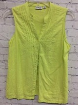 Kim Rogers Womens Lime Green V-Neck Sleeveless Button-Down Blouse Tank PS - £7.09 GBP