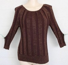 Joseph A. Large Copper Metallic Round Neck Ribbed Knit 3/4 Sleeve Top - $320.38 MXN