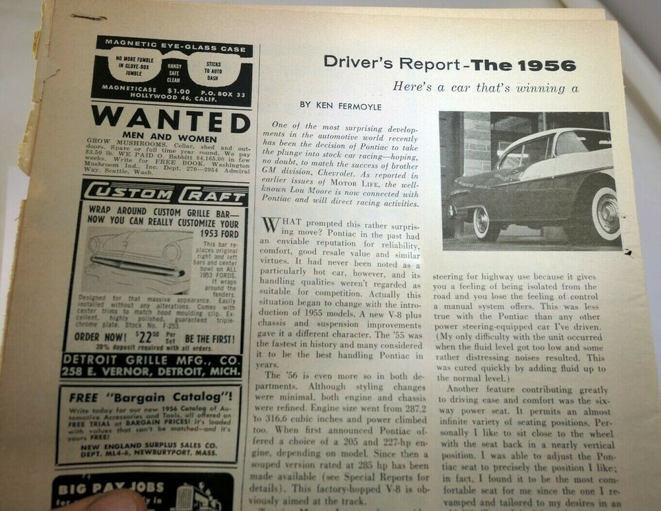 Pontiac 1956 Catalina Motor Life Magazine clipping advertisement Ad - $7.58
