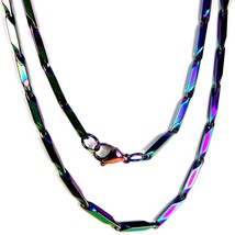 Rainbow Bar Link Chain Necklace Stainless Steel 16-36-in Genderless Non-Binary - £14.34 GBP