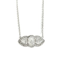 3-Stone Halo Rose Cut Diamond Pendant Necklace 14K White Gold, 2.04 CTW - £4,005.16 GBP