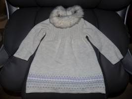 Janie and Jack Light Gray Sweater Dress, Faux Fur Collar Size 6/12 Month... - $22.63