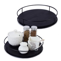 [ 2 Pack ] 9&quot; &amp; 10&quot; Black Wood Lazy Susan Organizers With Steel Sides, Lazy Susa - £30.25 GBP