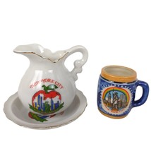 Vtg 80s NEW YORK CITY Big Apple Rainbow Souvenir Mug &amp; Pitcher Bowl Twin Towers - £23.15 GBP