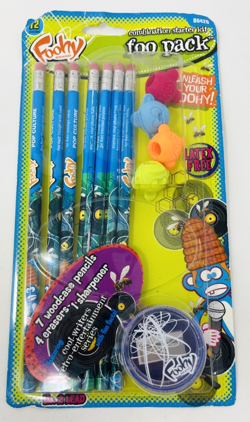 Vintage Foohy Combination Foo Pack Pencils Erasers Sharpener Monkey - $24.99