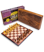 Chess Wooden Checkers Folding Board Game Box Set Vintage Checkers Queens... - $26.72+