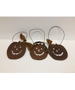 3 Small Primitive Rusty Metal Halloween Pumpkins Hanging Door Decorations - £9.30 GBP
