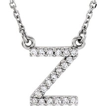 Precious Stars 14K White Gold .08CTW White Diamond Initial Z Pendant Necklace - £353.16 GBP