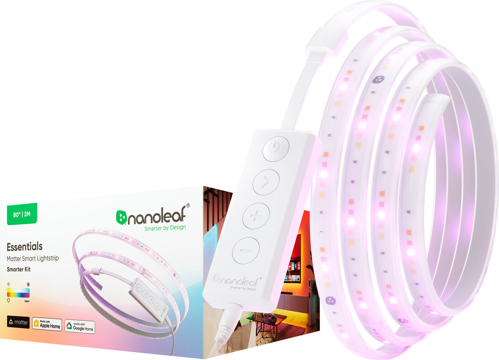 Nanoleaf - Essentials Matter 80" Smart LED Lightstrip (2m) Smarter Kit - Flex...