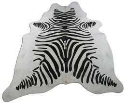 Zebra Cowhide Rug Genuine Zebra Print Cowhide with Black Stripes ~6.5&#39; X 6&#39; - £133.71 GBP
