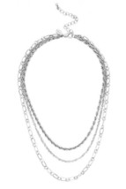 Paper Clip Bead Link Triple Chain Necklace Sterling Silver 16 Inch - £10.34 GBP