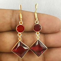 Handmade 925 Sterling Silver/Gold/Rose Gold Plated  Ruby Square Shape Earrings - £18.71 GBP+