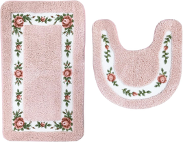 Non-Skid Floral Rose Bathroom Rugs Set of 2Pcs,Soft Shaggy Bath Shower - $60.38