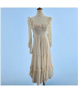 Gunne Sax Vintage 70s Prairie Wedding Cream Lace Gauze Long Dress - $443.94