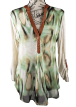 Anthropologie TINY Mulitcolor Faux Leather Trim Shibori Abstract Top Women Sz S - £36.99 GBP