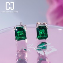 Retro Emerald Rectangular Earrings Female 925 Silver Light Luxury Sugar Diamond  - £56.91 GBP