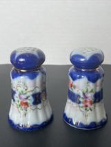 Blue &amp; Floral  Salt &amp; Pepper Porcelain Shaker Set Cork Stoppers Approx 3 1/2” - £8.53 GBP