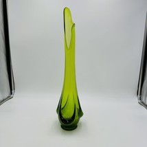 Vintage MCM Viking Art Glass Large Epic Drape Swung Vase 18” Avocado Green - $140.25