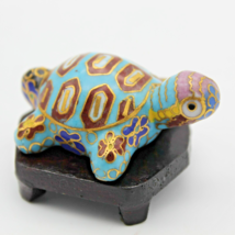 Tortoise Turtle Cloisonne Enamel Inlay Golden Thread Feng Shui Blue 2 in... - $22.79