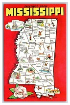 Map View Greetings From Mississippi MS UNP Chrome Postcard Y19 - $2.92