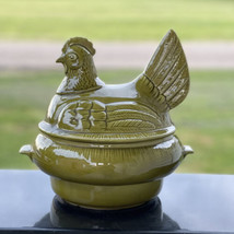 Vintage California Pottery Green Chicken Covered Casserole Tureen Circa 1960’s - £69.21 GBP