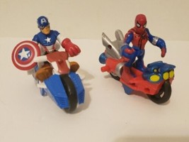 Super Hero Adventures Marvel Captain America &amp; Spiderman Motorcycle Figu... - £7.93 GBP