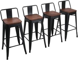 Yongchuang 30&quot; Metal Barstools Set Of 4 Industrial Bar Chairs Matte Blac... - £169.01 GBP