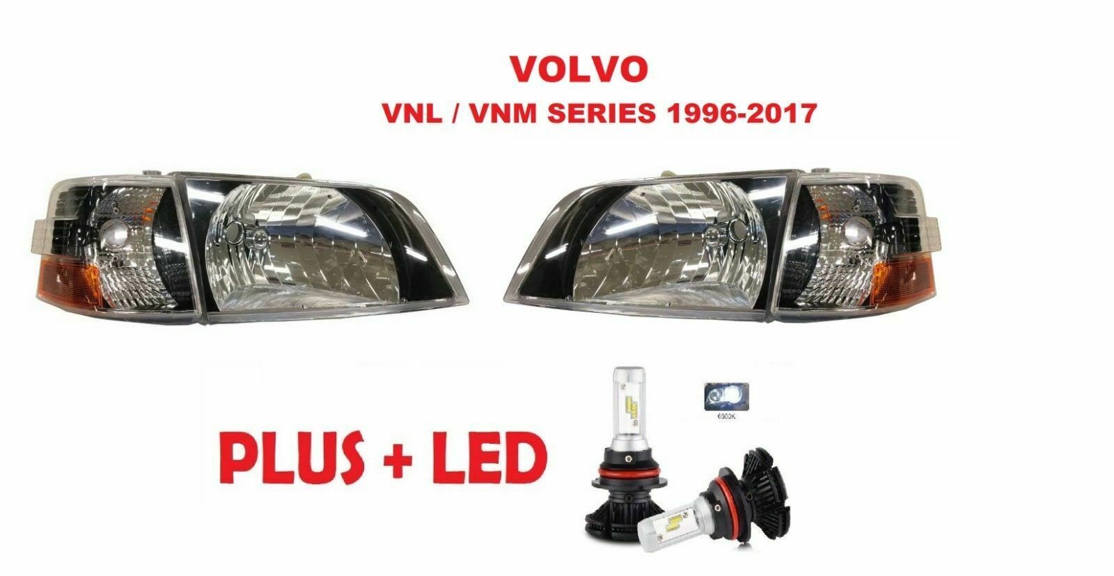 1998-2011 VOLVO VNL VMN 200 300 Series Daycab BLACK Headlight with Corner - SET - $238.59