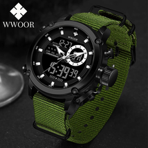  Sports Men&#39;S Nylon Watches Digital Quartz Wristwatch Waterproof Dual Display  - £31.67 GBP