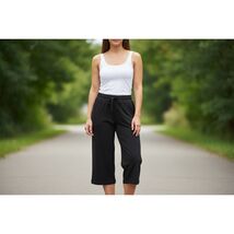 Women Pants Unbranded Women Wide Leg Black Capri Medium - $7.42