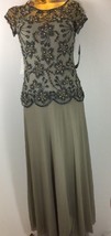 Pisarro Pights Women&#39;s Beaded Mock Cap Sleeve Beautiful Silver Gown 4 New $218 - £63.64 GBP