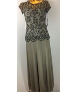 Pisarro Pights Women&#39;s Beaded Mock Cap Sleeve Beautiful Silver Gown 4 Ne... - €68,42 EUR