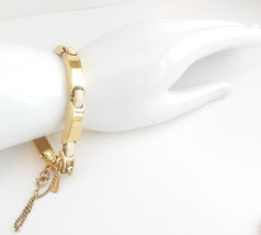 Vintage Monet Bracelet linked Gold White Enamel Safety Chain Costume Jewelry - £5.29 GBP