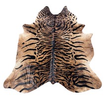 Tiger Print Cowhide Rug (brindle background) Size: 7x6 feet D-791 - $246.51